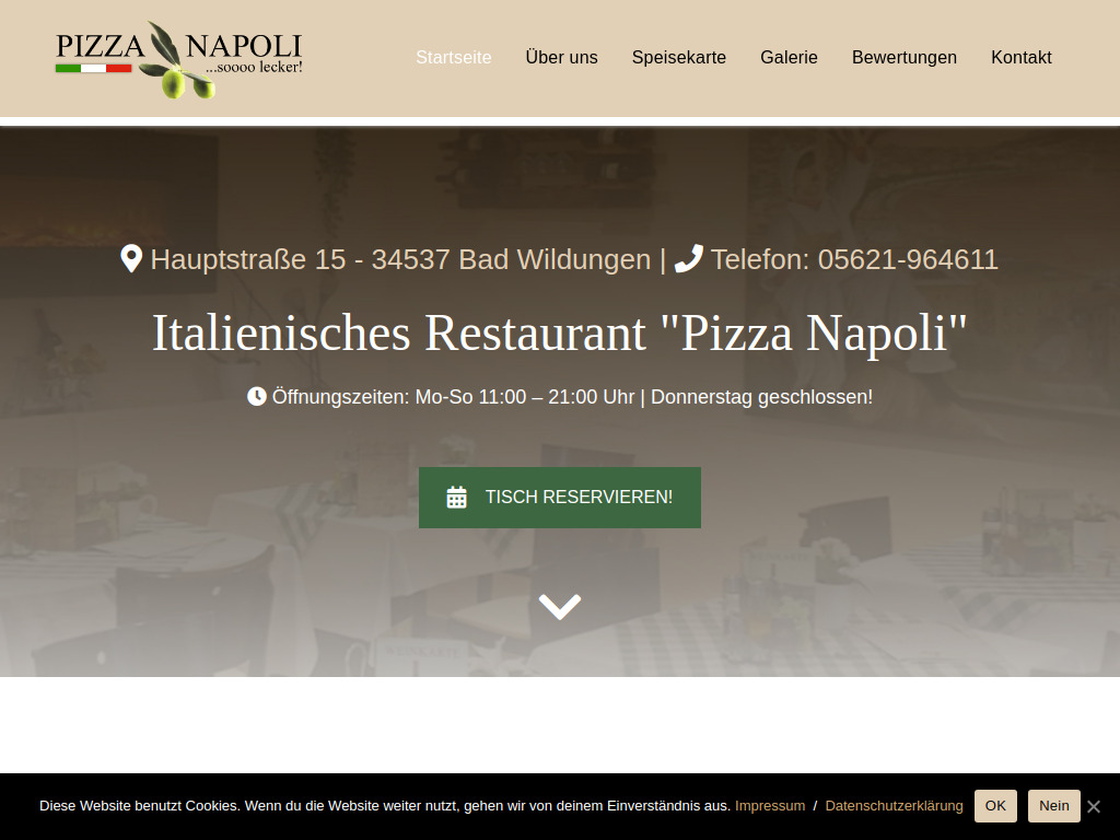 Website von Italienisches Restaurant „Pizza Napoli" in Bad Wildungen