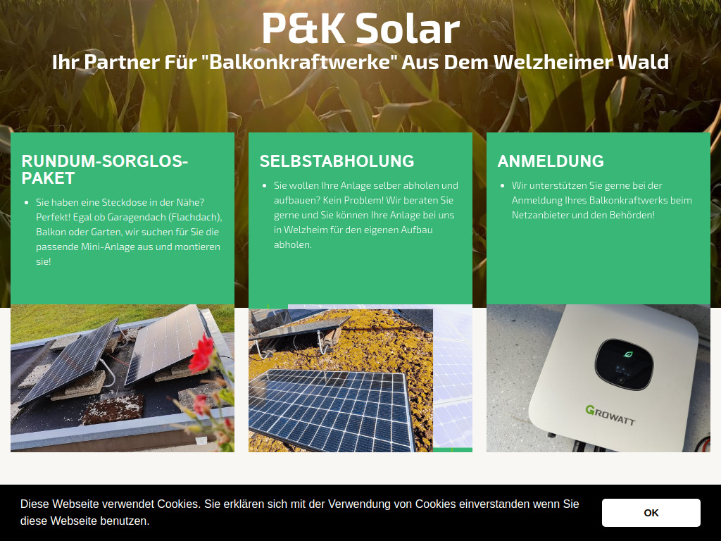 Website von P&K Solar GbR in Welzheim