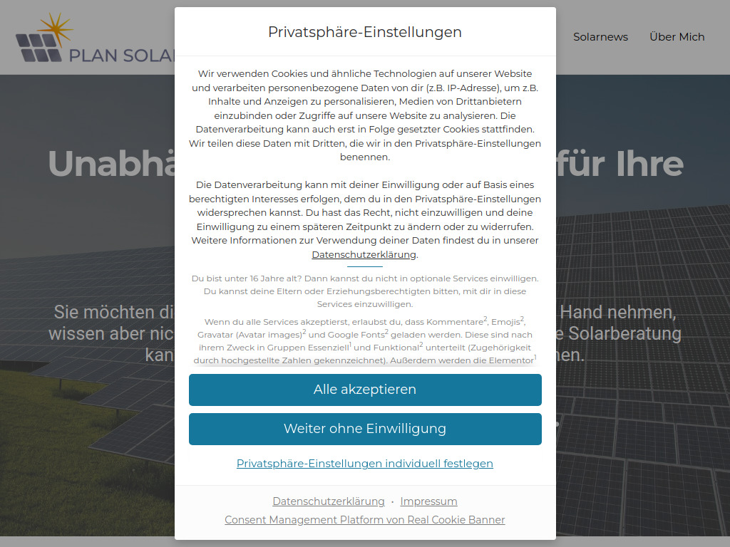 Website von Jonas Beckmann Solarberatung in Hannover