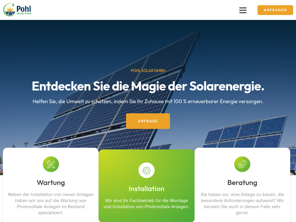 Website von Pohl Solar GmbH in Meckenheim