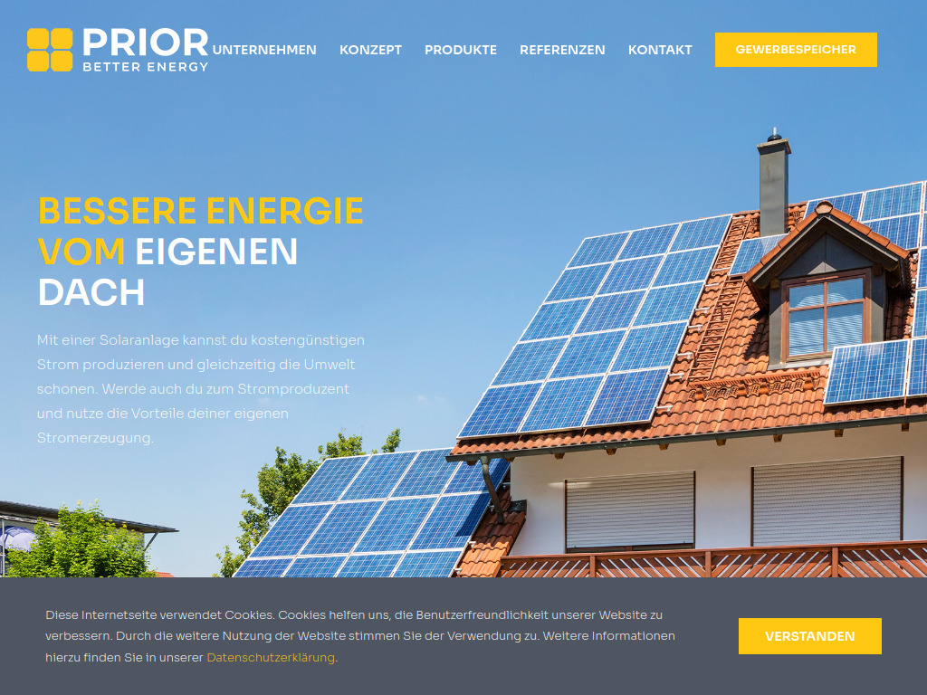 Website von Prior Solar GmbH in Mannheim
