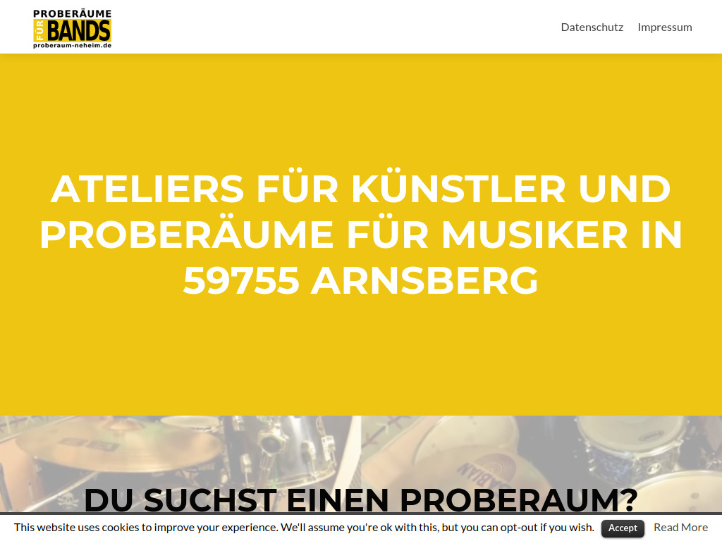 Website von Ateliers und Proberäume für Künslter