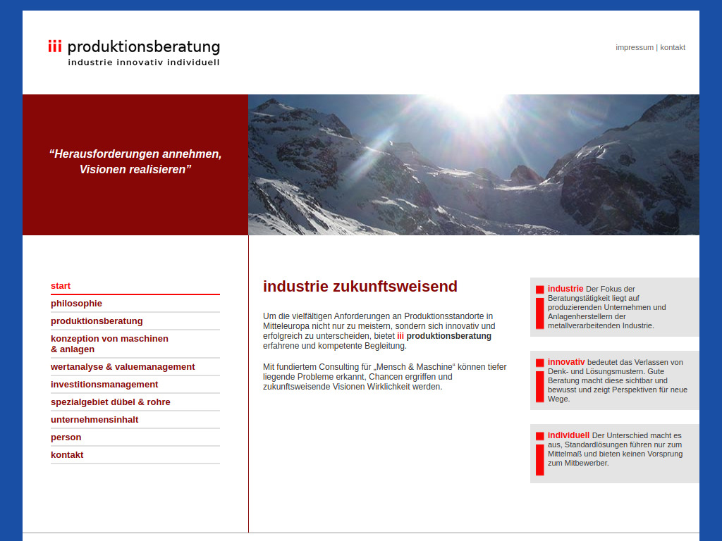 Website von iii produktionsberatung e.U. in Feldkirch