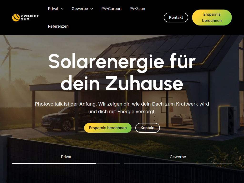 Website von Project Sun GmbH in Elixhausen