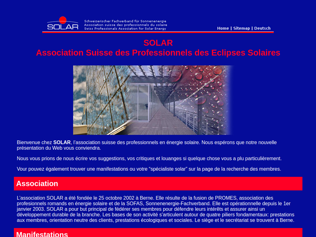 Website von SOLAR : Association Suisse des Professionnels des Eclipses Solaires