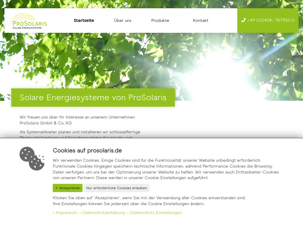Website von ProSolaris GmbH & Co. KG in Roetgen