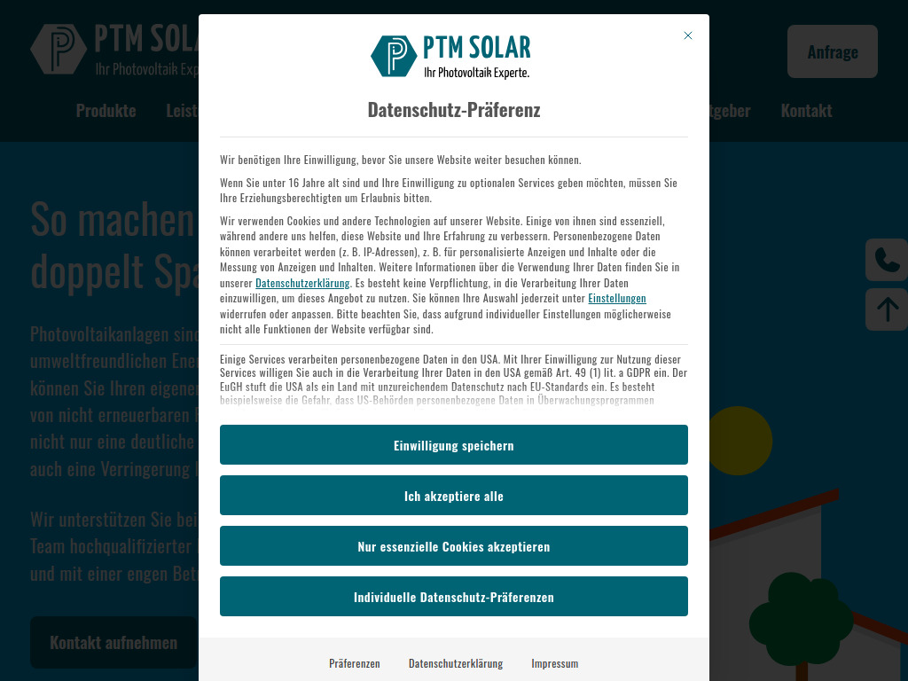 Website von PTM Solar GmbH in Halle/Westfalen