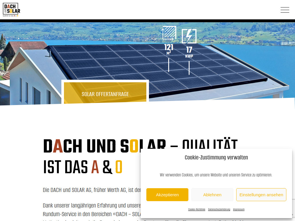 Website von Dach und Solar AG in Kägiswil