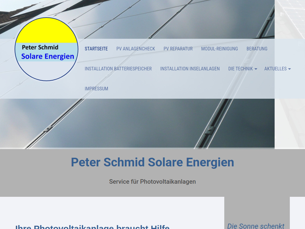 Website von Peter Schmid Solare Energien in Tamm
