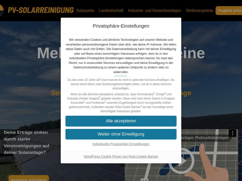 Website von PV+ Solarreinigung GmbH in Fredersdorf-Vogelsdorf