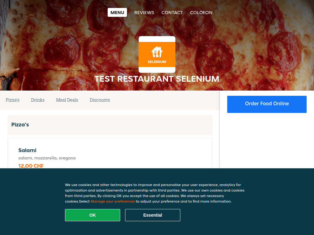 Website von TEST Restaurant Selenium - Order food online in Zürich in Zürich