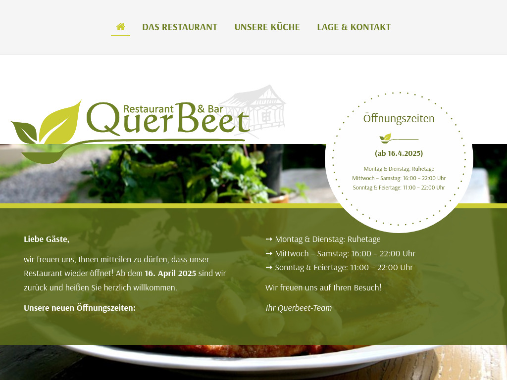 Website von Restaurant "Quer Beet" in Neustrelitz