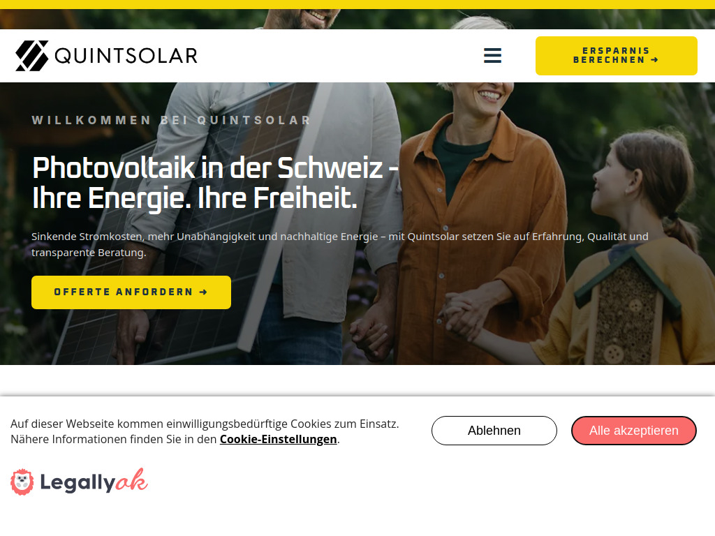 Website von Quintsolar AG in Basel