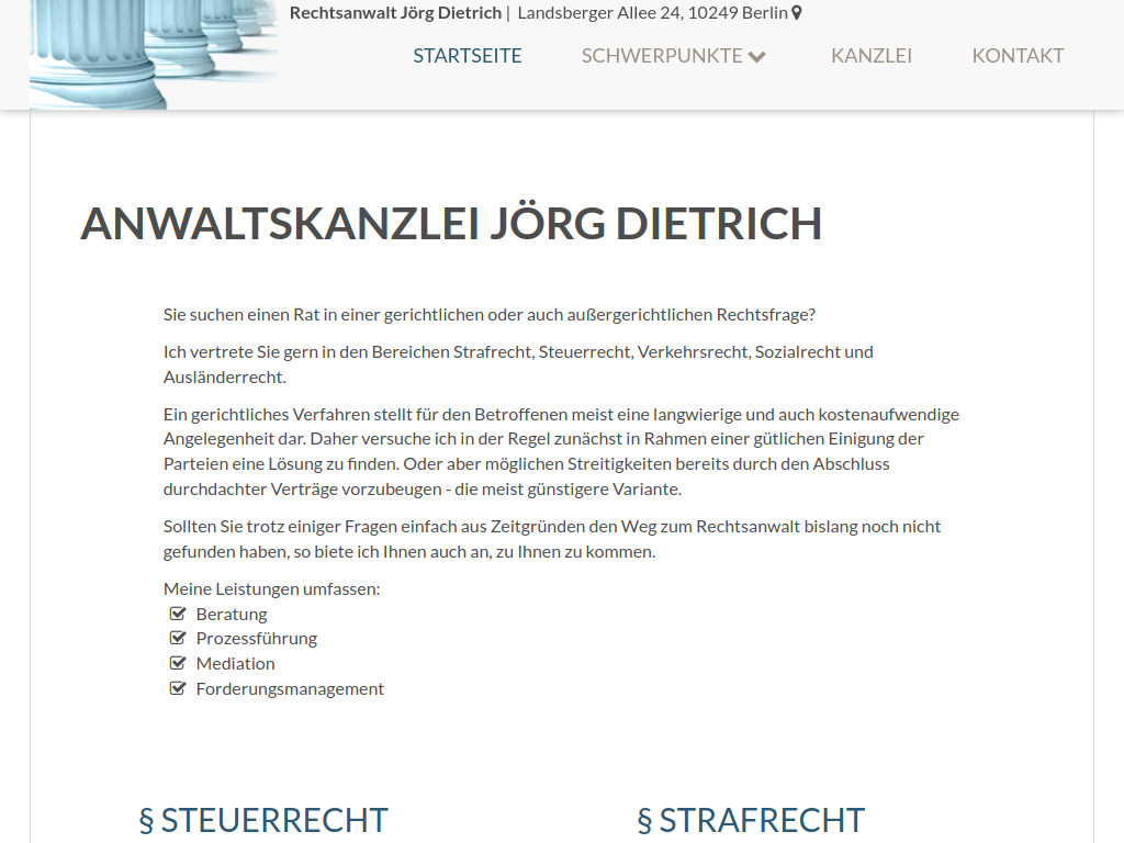 Website von Rechtsanwaltskanzlei Jörg Dietrich in Berlin
