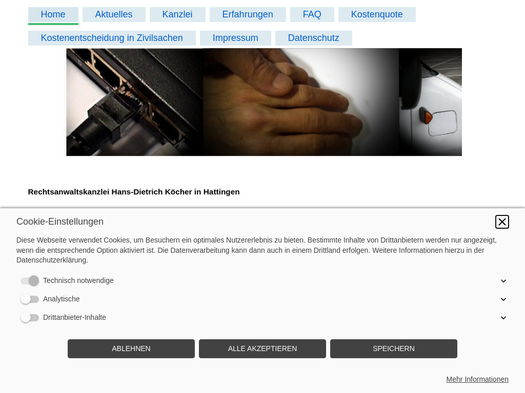 Website von Rechtsanwalt Hans-Dietrich Köcher in Hattingen