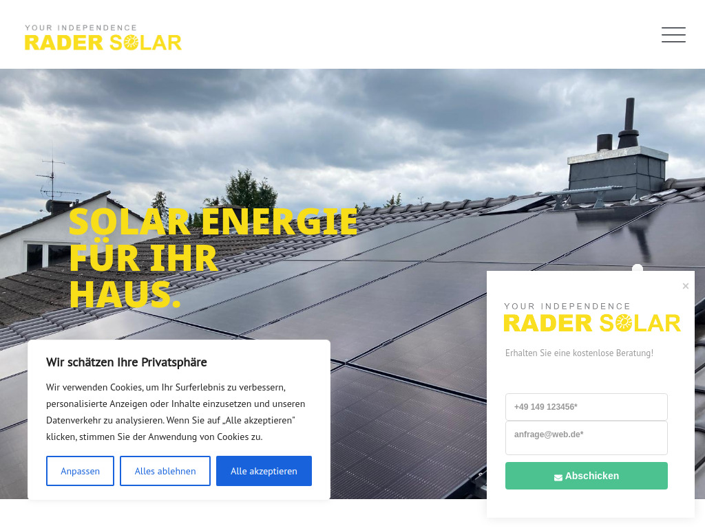 Website von Rader Solartechnik GmbH in Bad Schwalbach