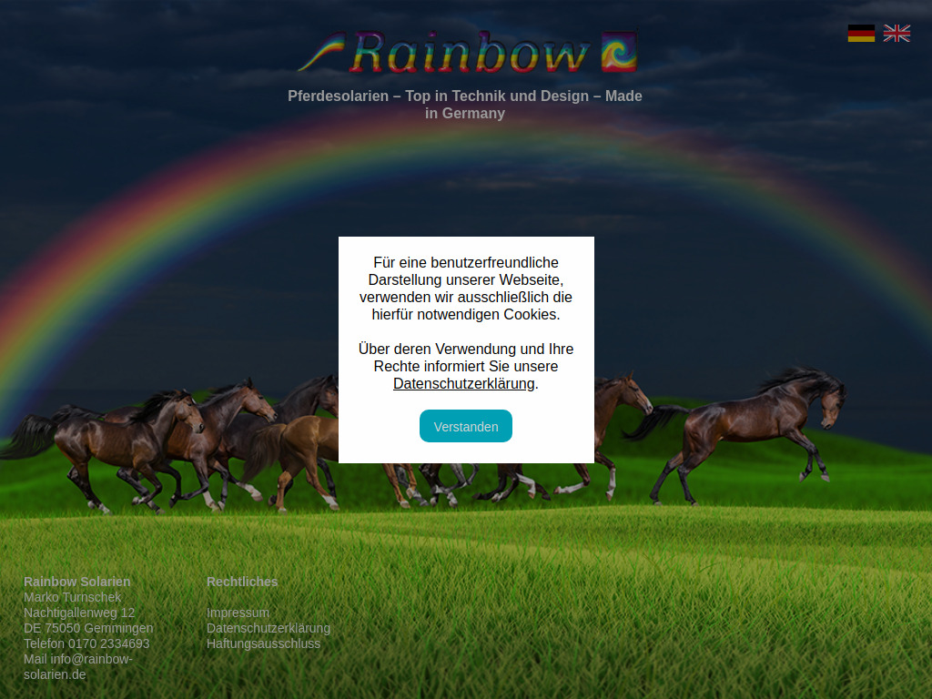 Website von Rainbow Solarien in Gemmingen