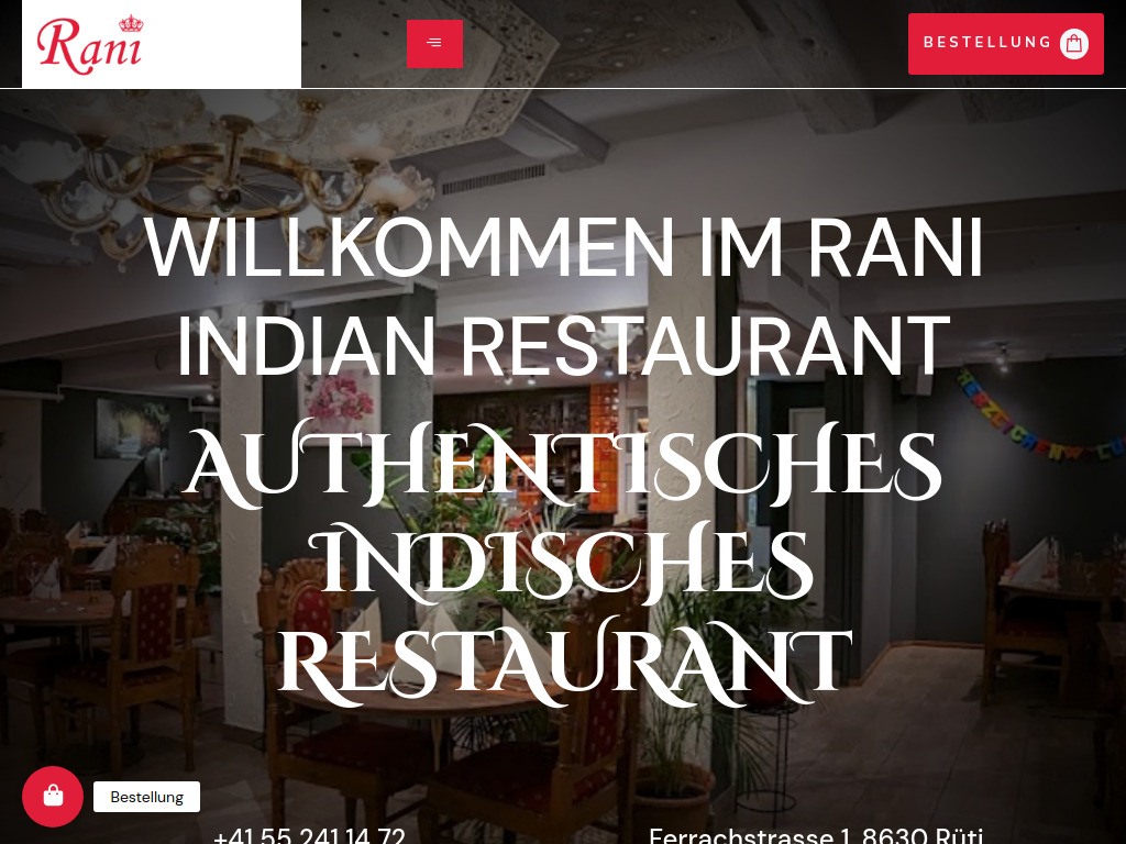 Website von Rani Indian Restaurant in Rüti
