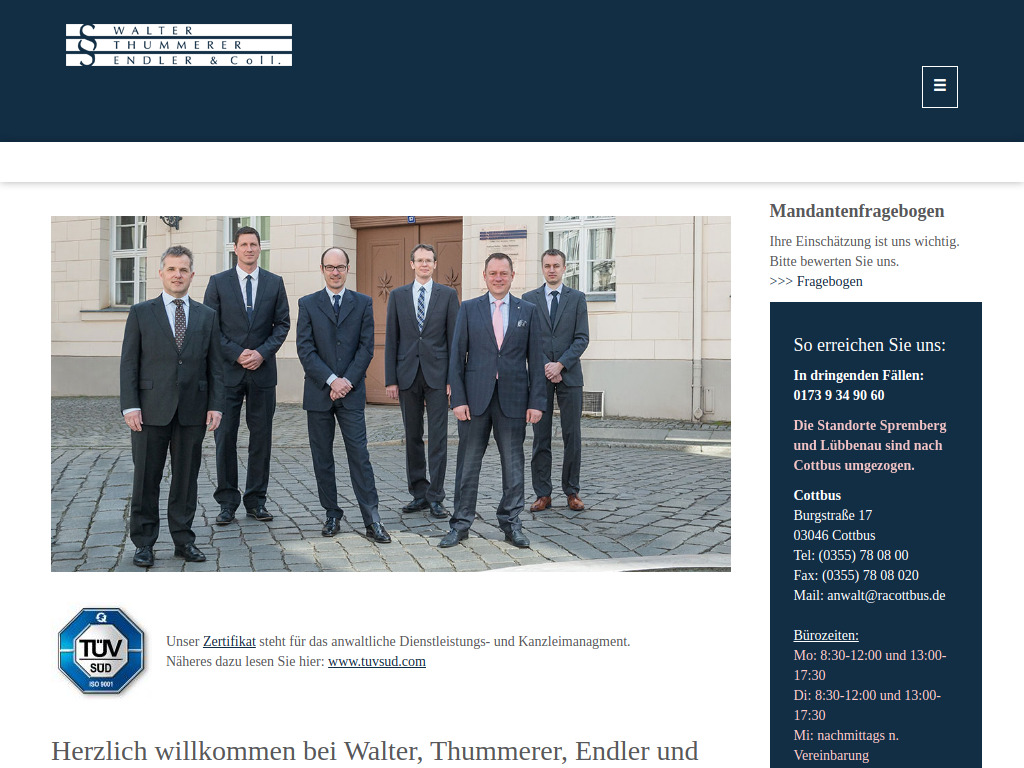 Website von Walter, Thummerer, Endler & Kollegen in Cottbus