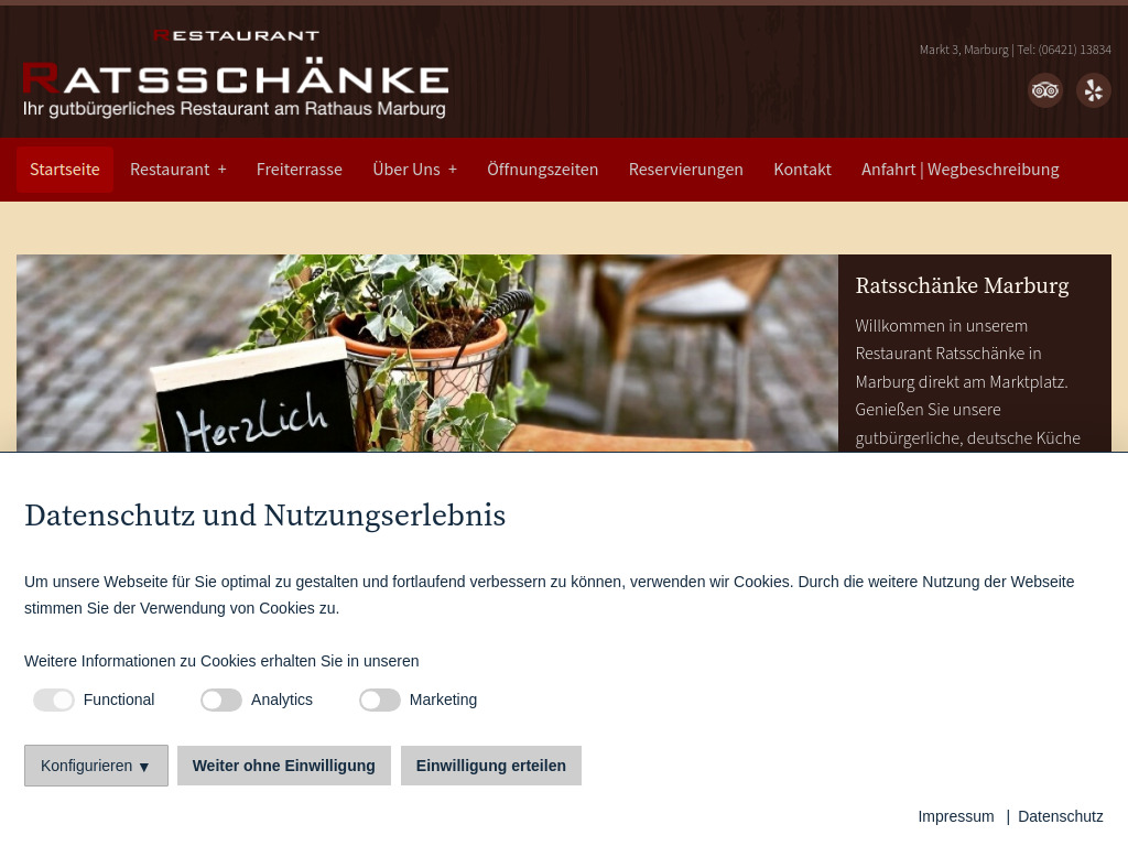 Website von Restaurant Ratsschänke Marburg in Marburg