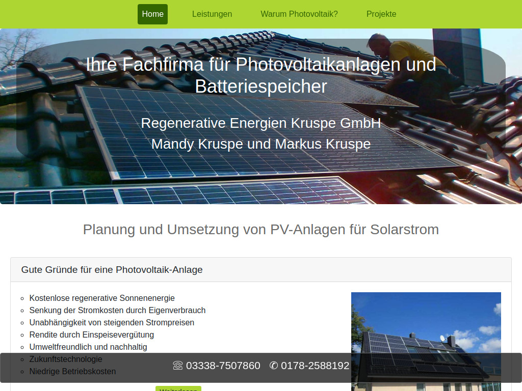 Website von Regenerative Energien Kruspe GmbH in Bernau bei Berlin