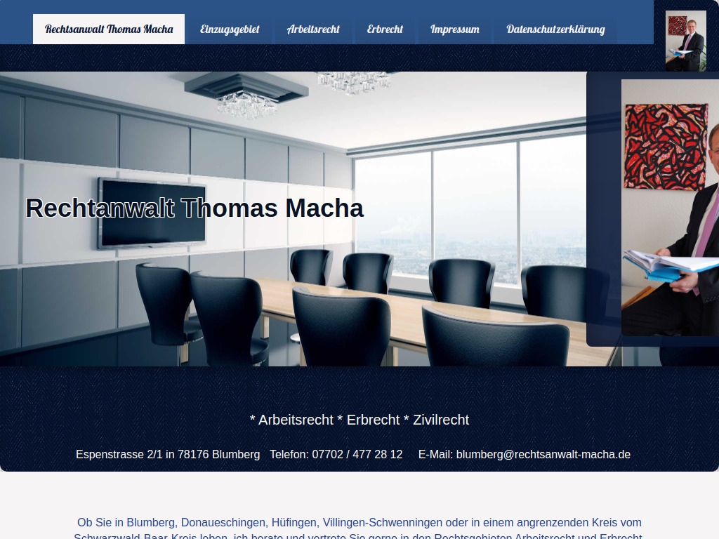 Website von Rechtsanwalt Thomas Macha - Recht und Personalberatung in Blumberg