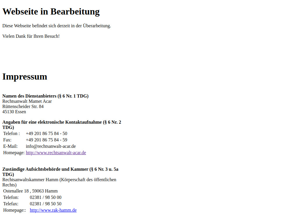 Website von Rechtsanwalt Mamet Acar in Essen