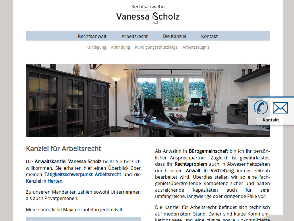 Website von Rechtsanwaltskanzlei Vanessa Scholz in Herten