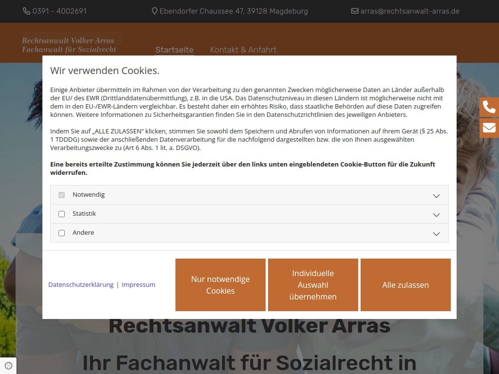 Website von Rechtsanwalt Volker Arras in Magdeburg