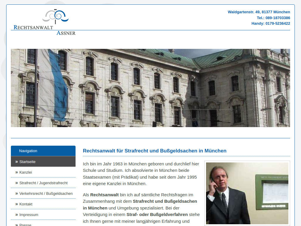 Website von Rechtsanwalt Gerald Assner in München