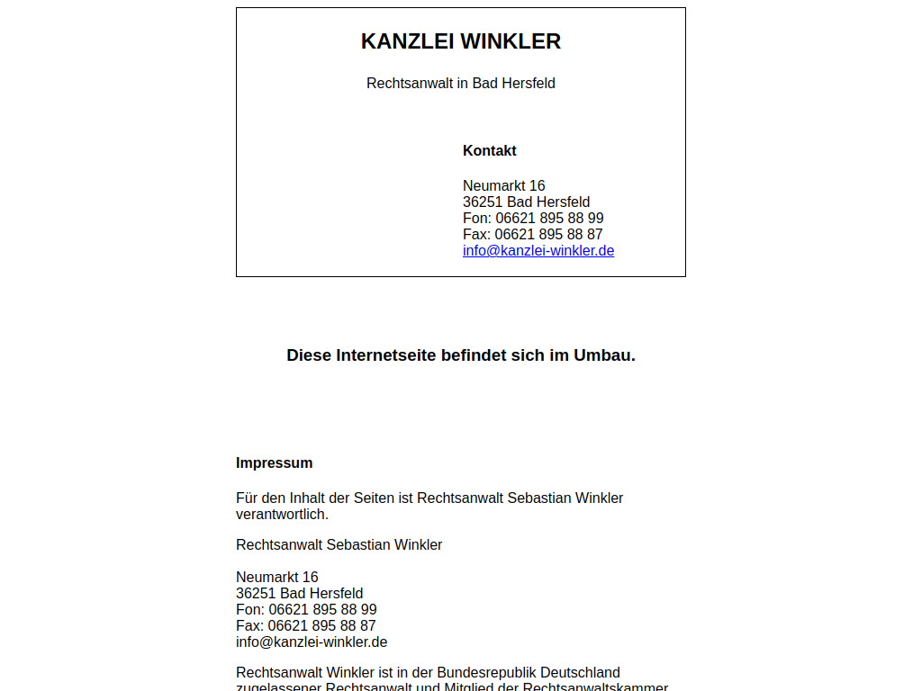 Website von Kanzlei Winkler in Bad Hersfeld