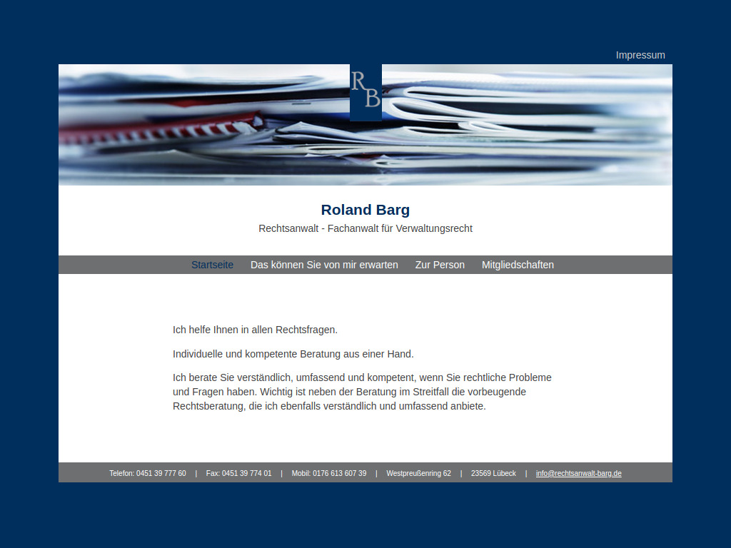 Website von Rechtsanwalt Roland Barg in Düsseldorf