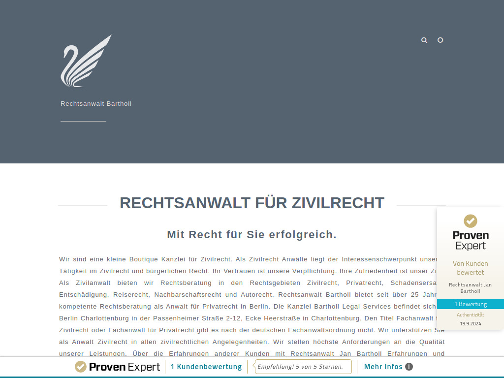 Website von Bartholl Legal Services in Berlin