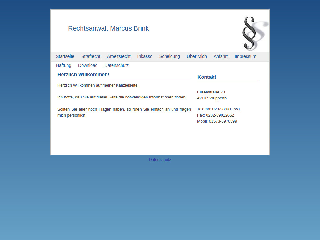 Website von Rechtsanwalt Marcus Brink in Wuppertal