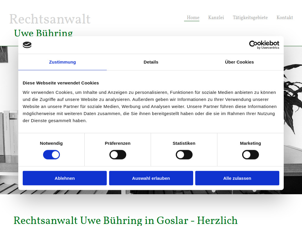 Website von Rechtsanwaltskanzlei Uwe Bühring in Goslar