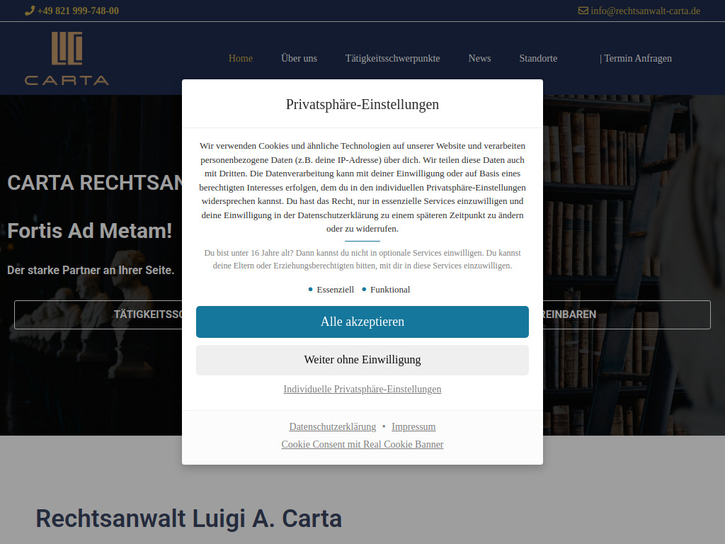 Website von Luigi Carta Rechtsanwalt in Bobingen