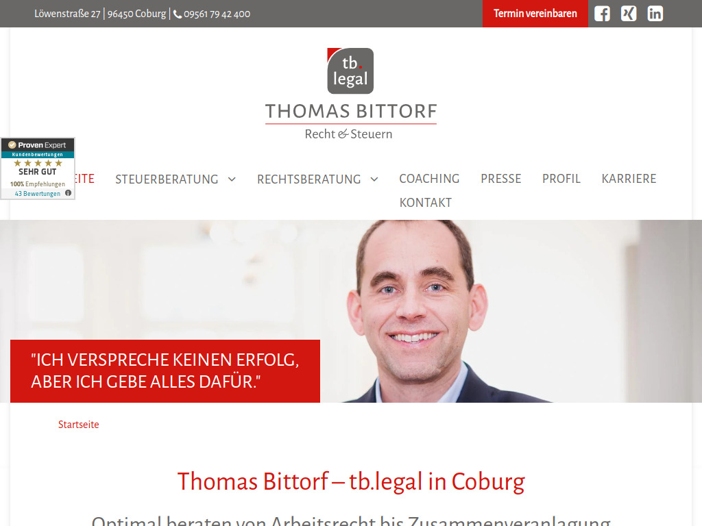 Website von Thomas Bittorf tb.legal in Coburg