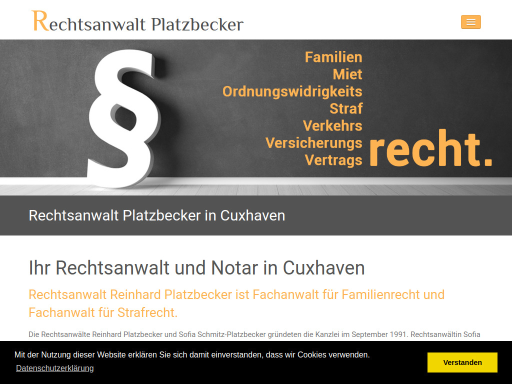Website von Rechtsanwalt Reinhard Platzbecker in Cuxhaven