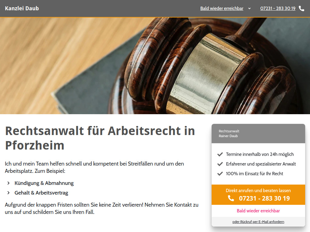 Website von Kanzlei Daub in Pforzheim