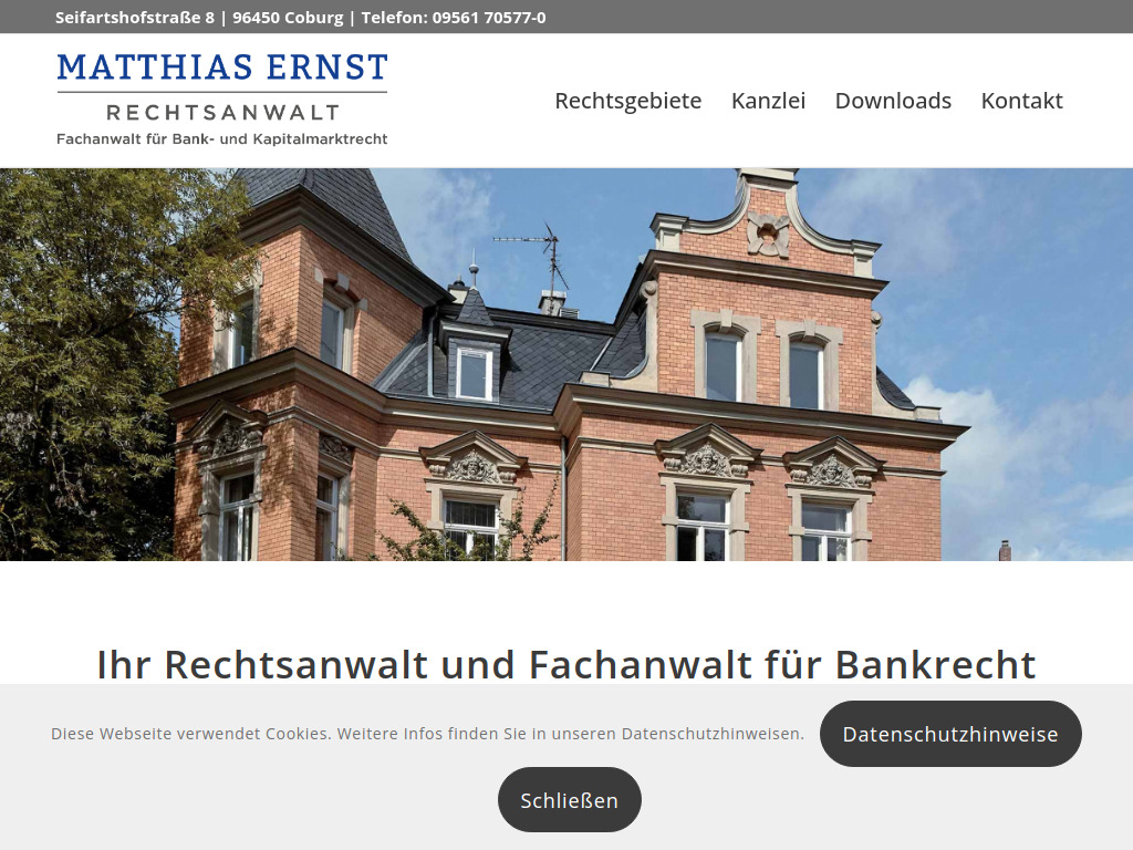 Website von Rechtsanwalt Matthias Ernst in Coburg