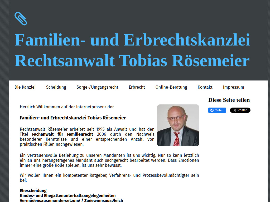Website von Familien- und Erbrechtskanzlei Tobias Rösemeier in Magdeburg
