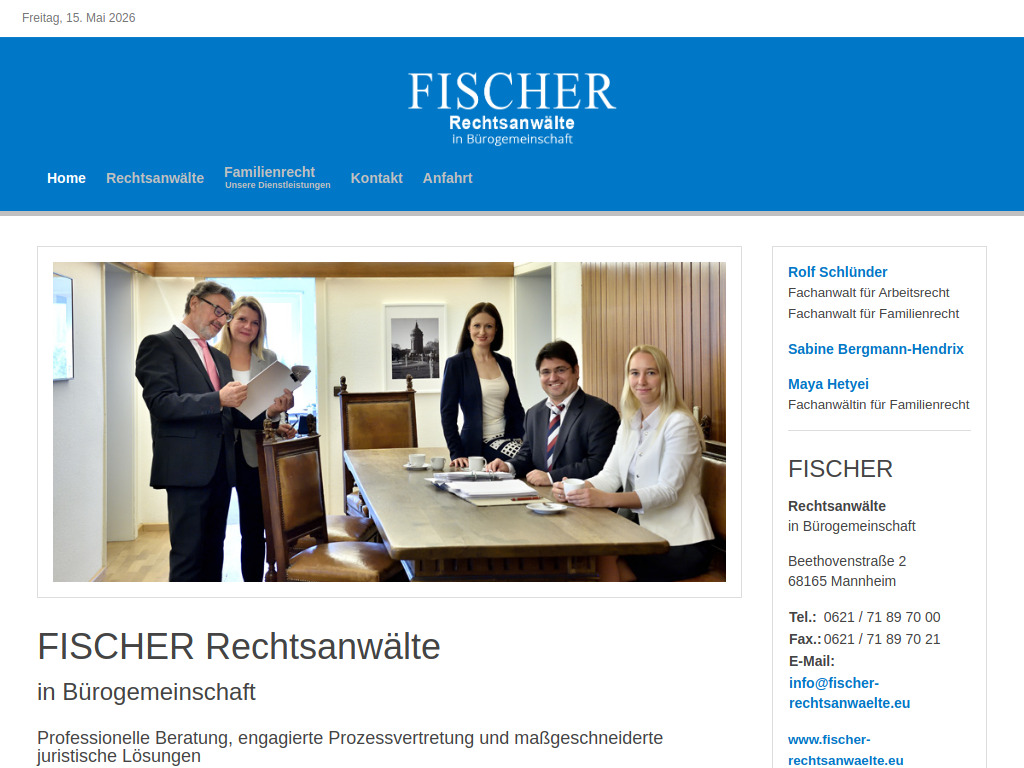 Website von Fischer Rechtsanwälte in Mannheim