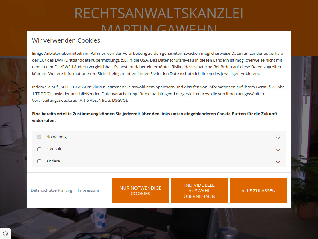 Website von Rechtsanwaltskanzlei Martin Gawehn in Königslutter