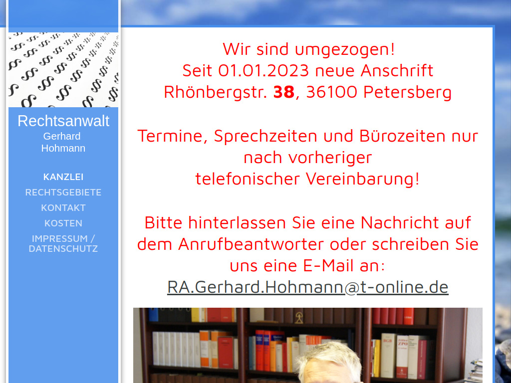 Website von Rechtsanwaltskanzlei Gerhard Hohmann in Petersberg