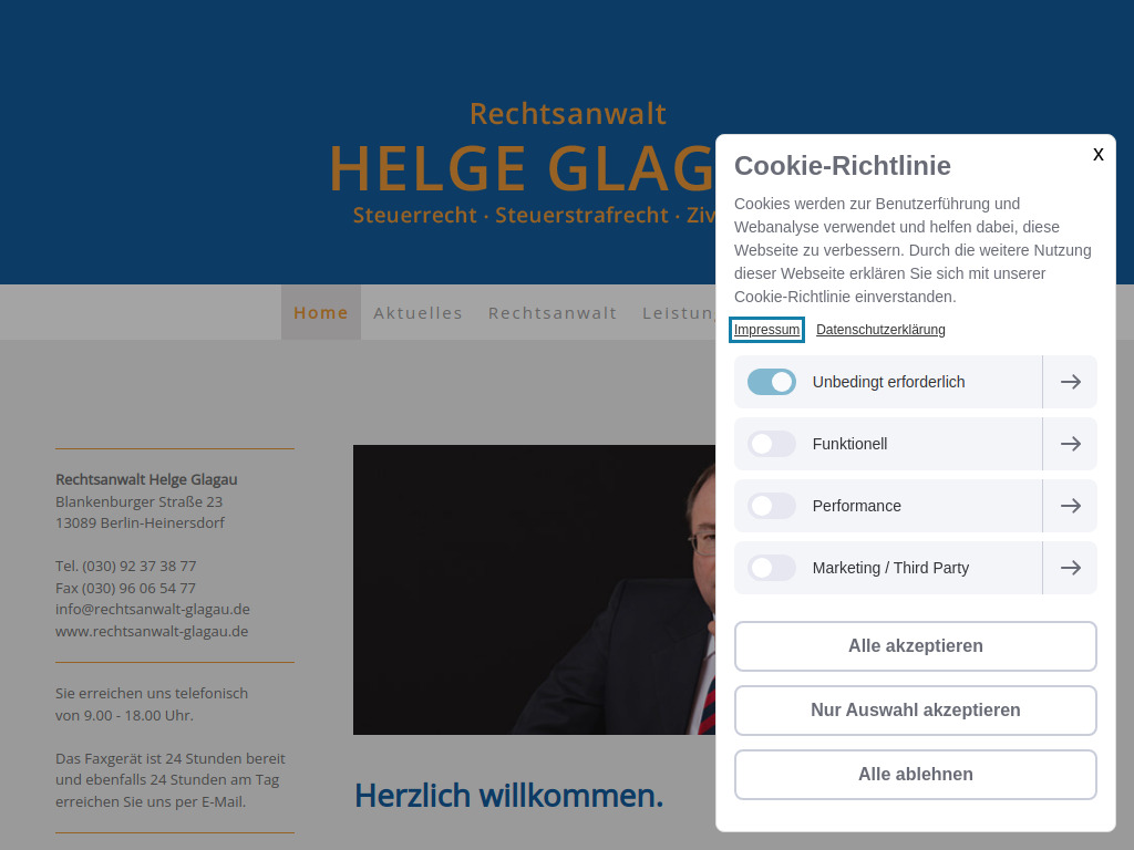 Website von Rechtsanwalt Helge Glagau in Berlin
