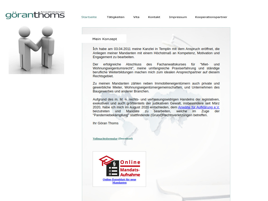 Website von Rechtsanwaltskanzlei Göran Thoms