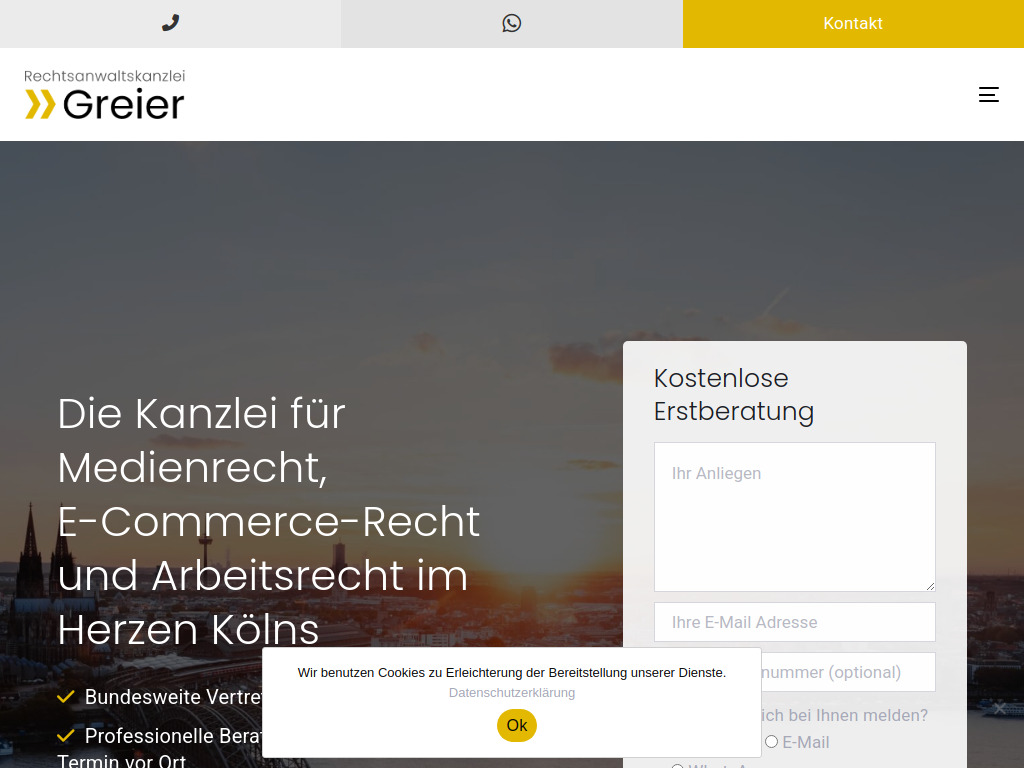 Website von Sascha Bjørn Greier Rechtsanwalt in Köln