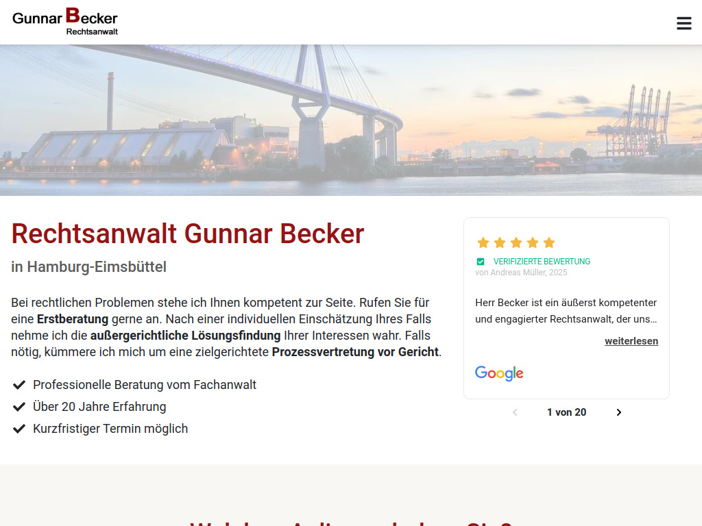 Website von Rechtsanwalt Gunnar Becker in Hamburg