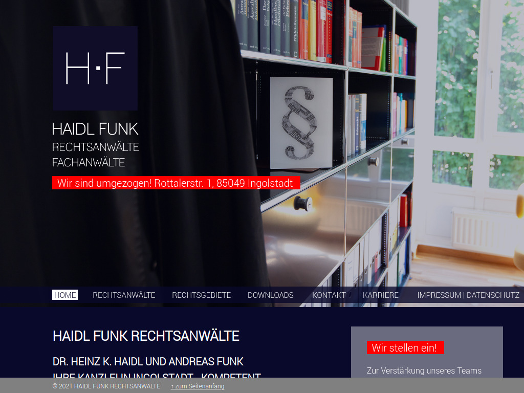 Website von Haidl Funk Rechtsanwälte in Ingolstadt