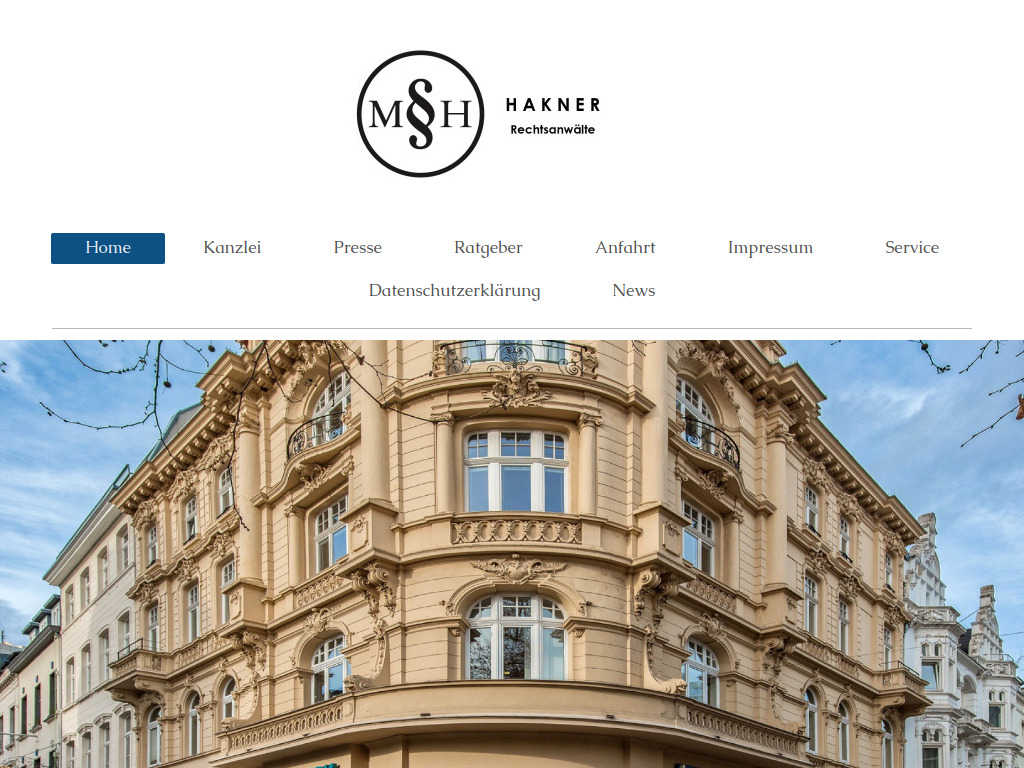 Website von Hakner Rechtsanwälte in Bonn